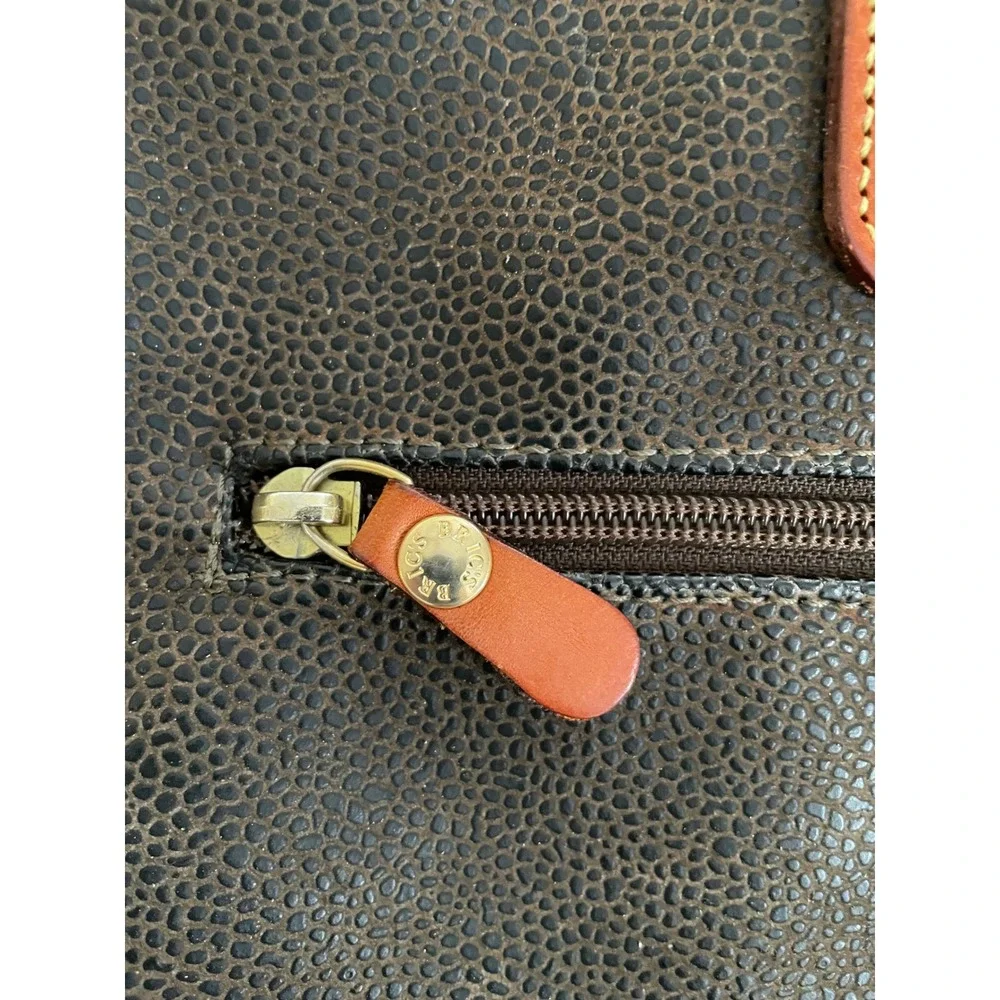 Brics Olive Distressed Flocked Pebble Leather Briefcase Laptop Tote Bag‎ Luxury